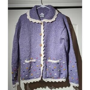 Bolivian Imports by Lucy Lavender Hand Knit Cardigan Sweater Women's Sz S